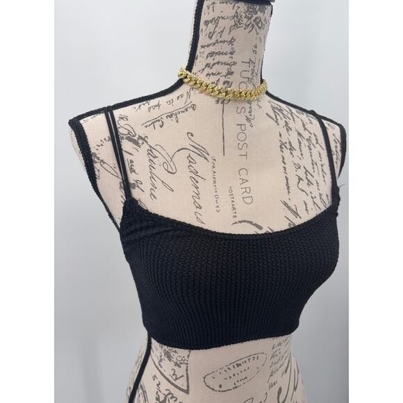 B2 ASOS Black Knit Swim Crop Top One Size Womens Y2K Minimalist Resortwear - Picture 2 of 5